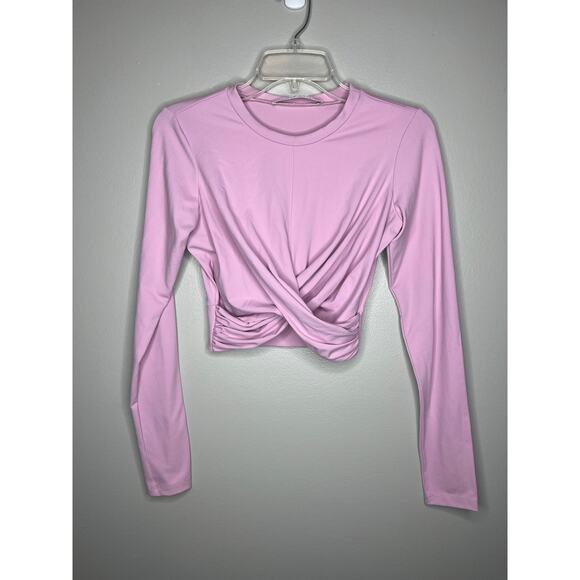 Susana Monaco Designer Wrap Cropped Long Sleeve Stunning Shirt In Blush Pink - Picture 4 of 6